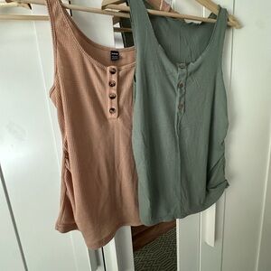 Maternity Peach and Sage Henley Tank Tops Large